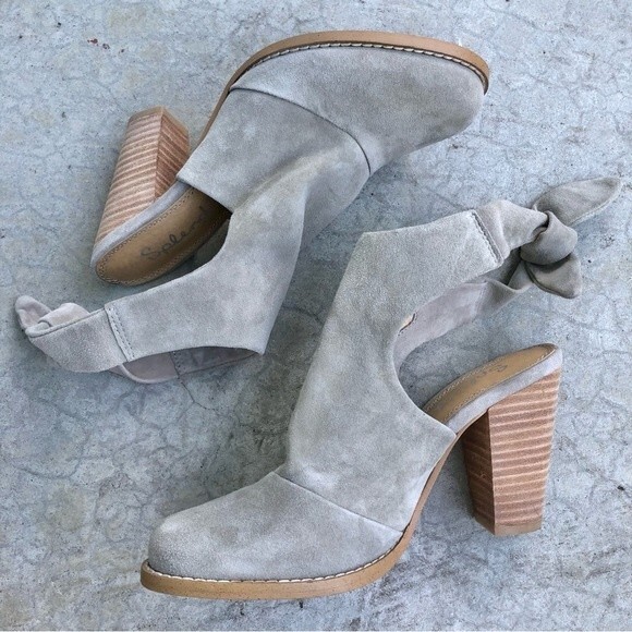 Splendid Danae Booties Shooties Shoes Stacked Heel Gray Grey Suede Tie Back 6.5 - Picture 4 of 9